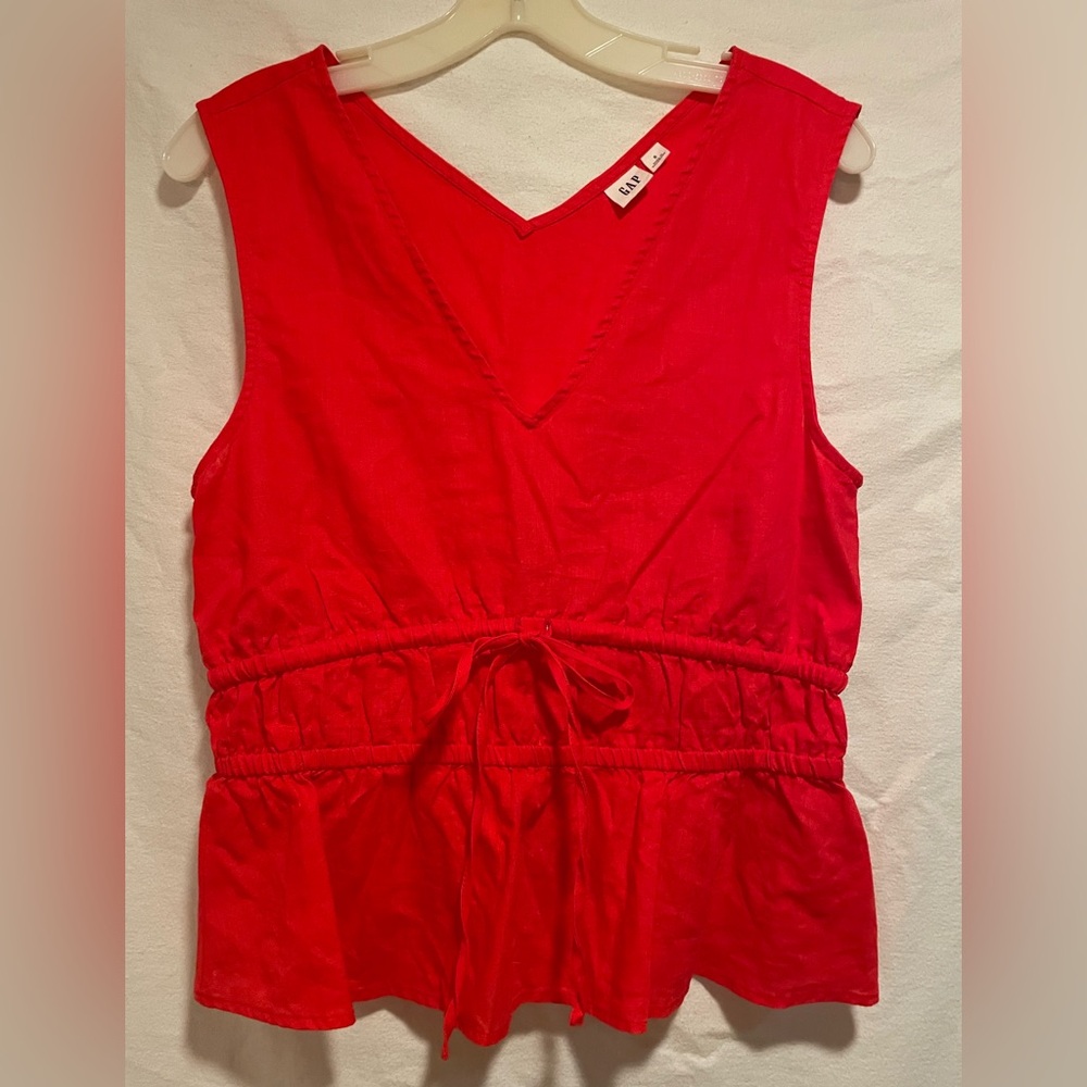 GAP Sleeveless Red Linen/cotton V-Neck Drawstring Waist Camisole